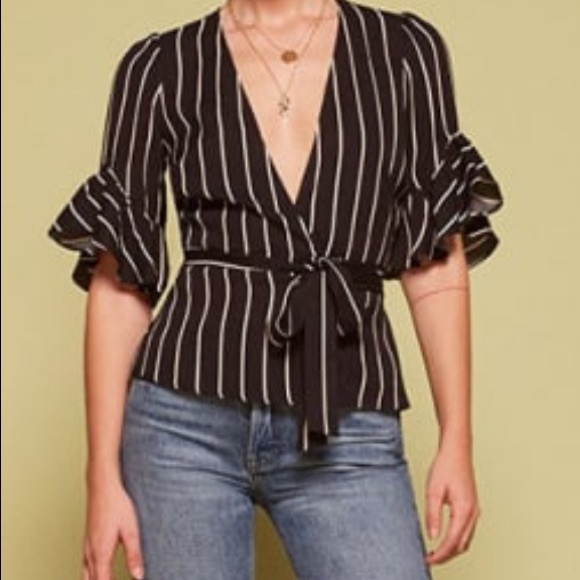 Reformation Opal Wrap Top Black striped XS EUC - Picture 3 of 6